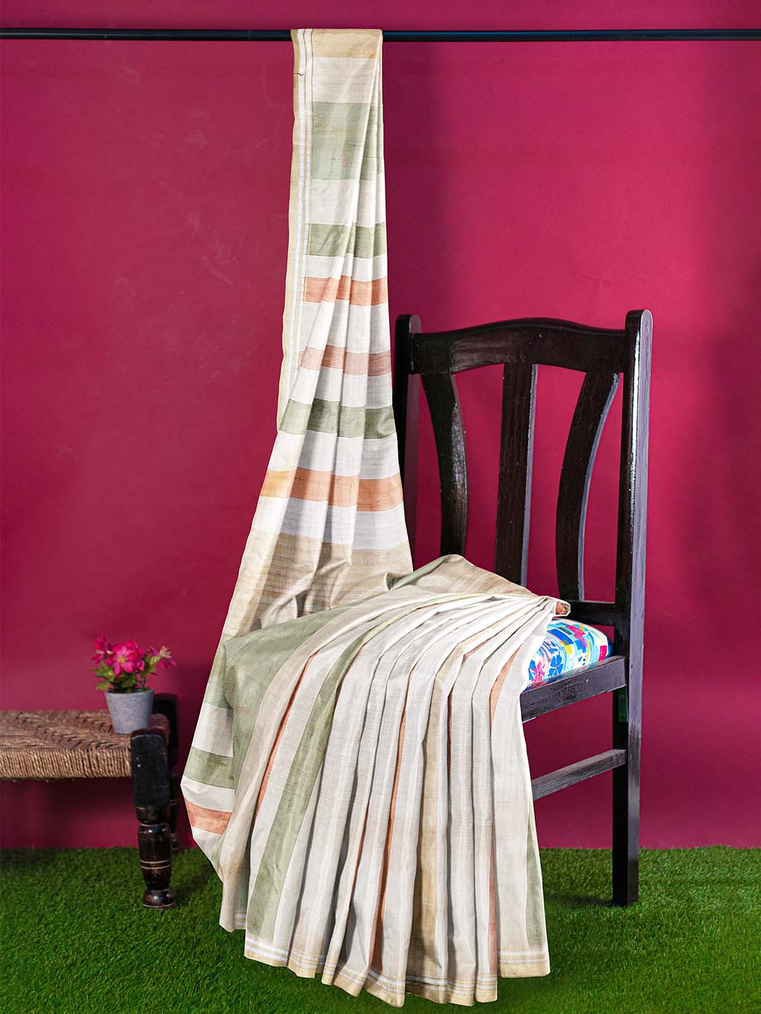 Women Golden Semi Tussar Saree ST301 - Image 3