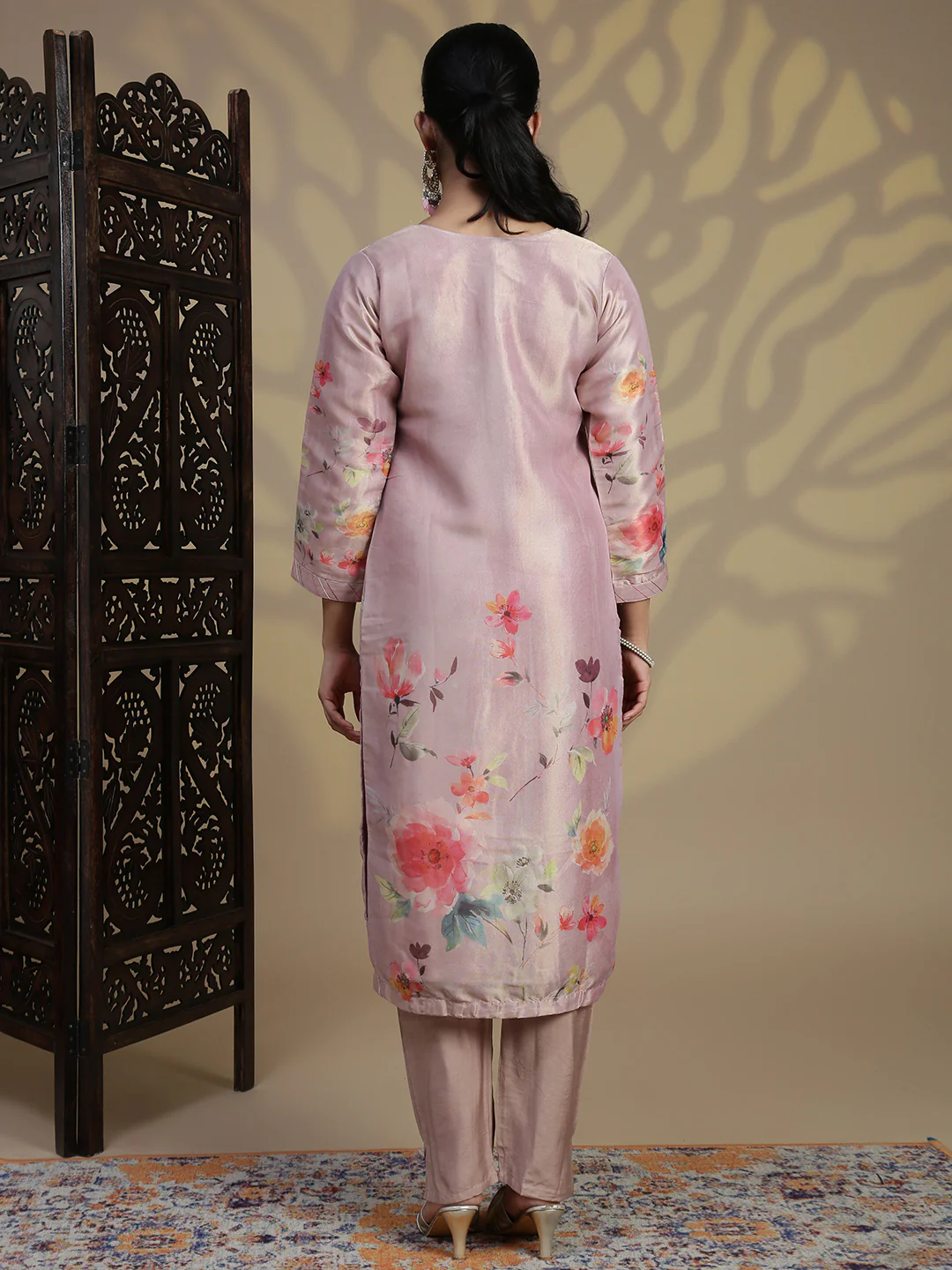 Women Grayish Purple MM Silk Printed Kurti Set EKS102 - Image 4