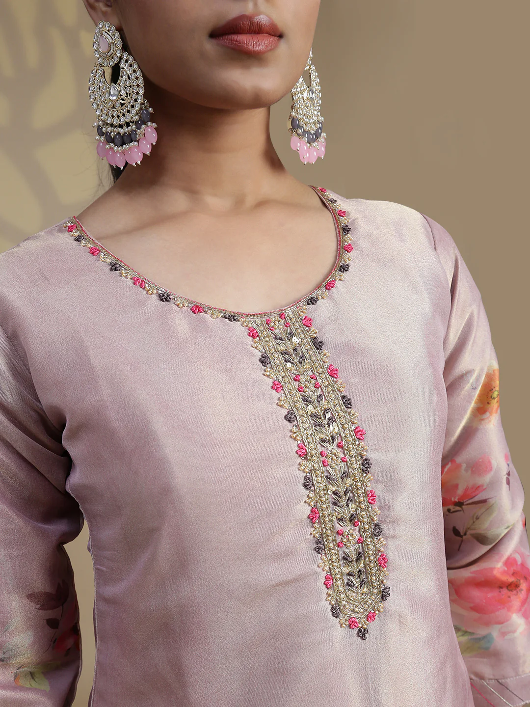 Women Grayish Purple MM Silk Printed Kurti Set EKS102 - Image 7