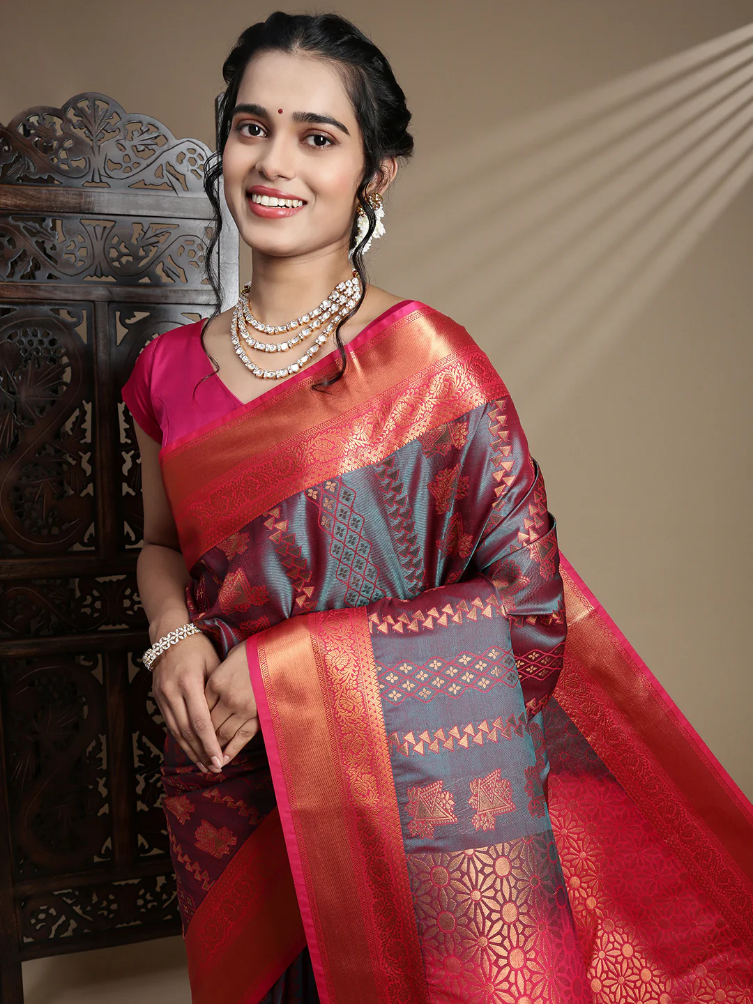 Women Green Art Silk Saree ASS116 - Image 2