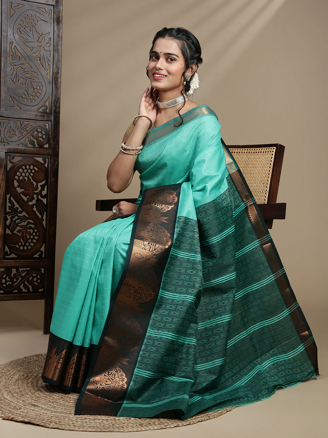 Women Green Art Silk Saree ASS124 - Image 2