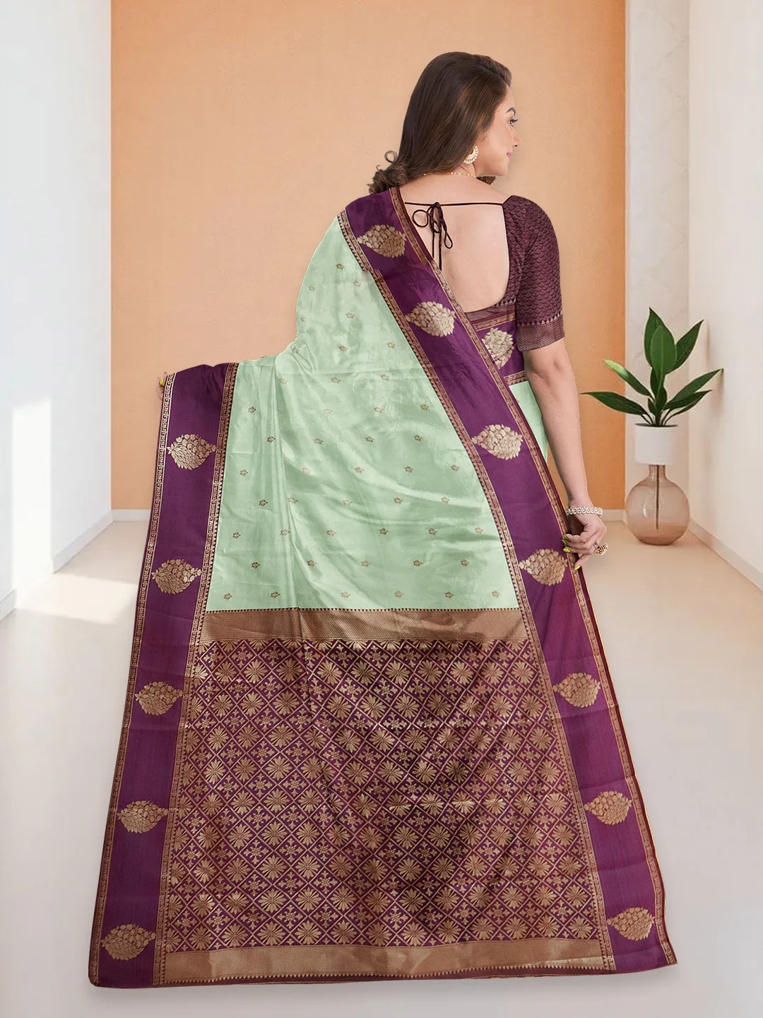 Women Green Art Silk Saree ASS97 - Image 4