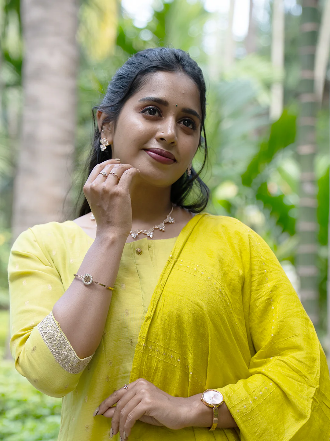 Women Green Cotton Mix Weaving Embroidered Kurti Set EKS103 - Image 2