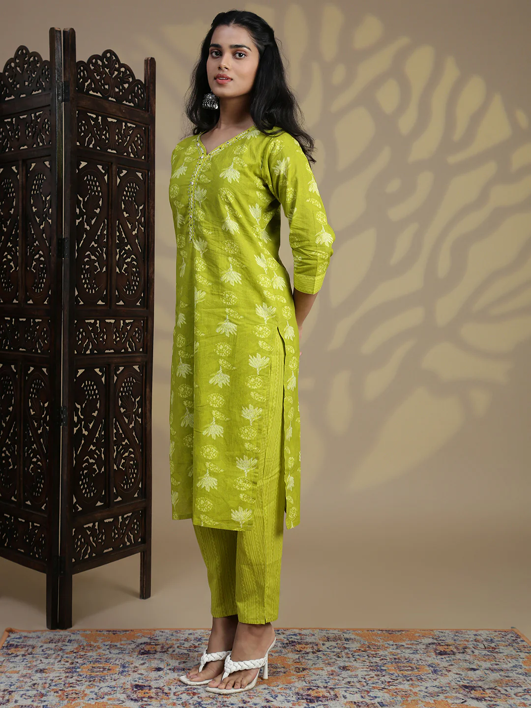 Women Green Cotton Printed Kurti Set EKS101 - Image 4