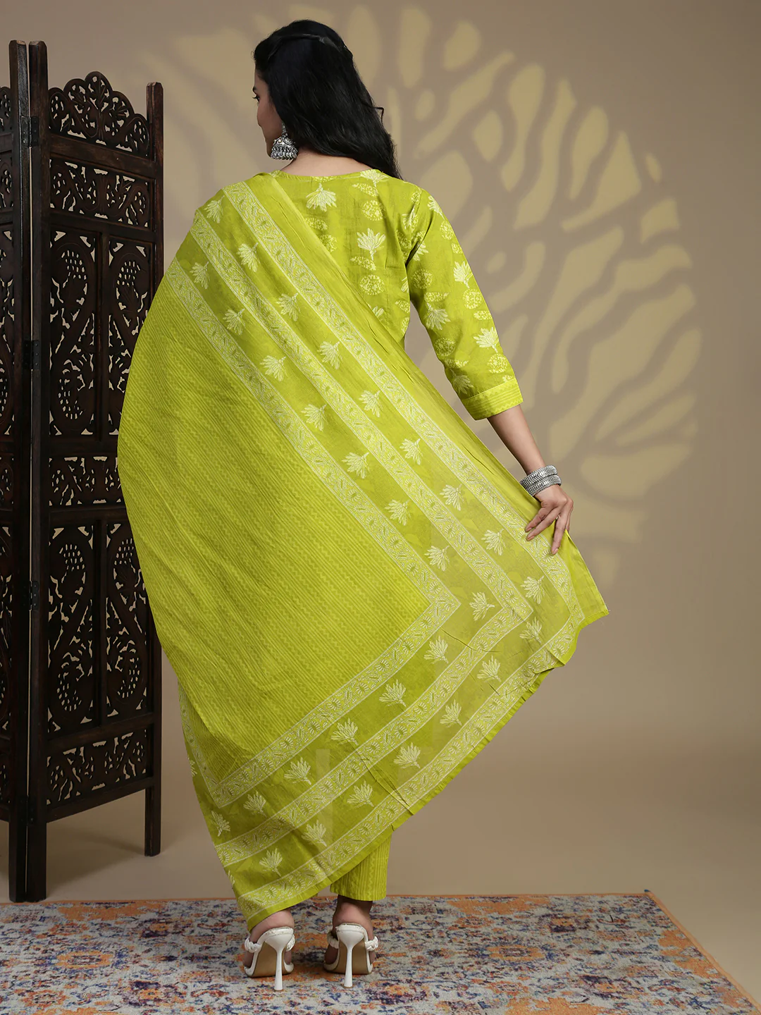 Women Green Cotton Printed Kurti Set EKS101 - Image 7