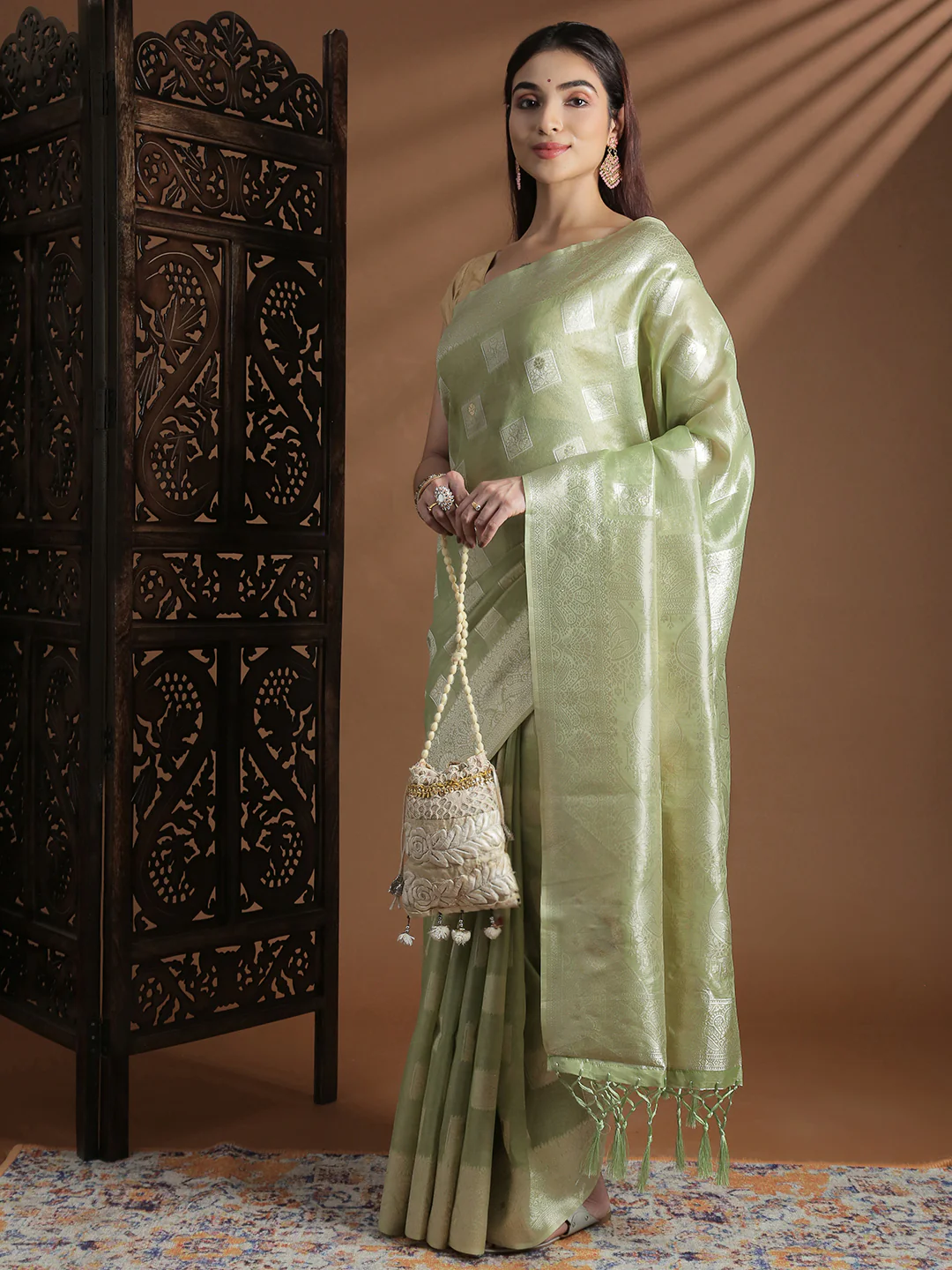 Women Green Cotton Weaving Saree PCS261 - Image 3
