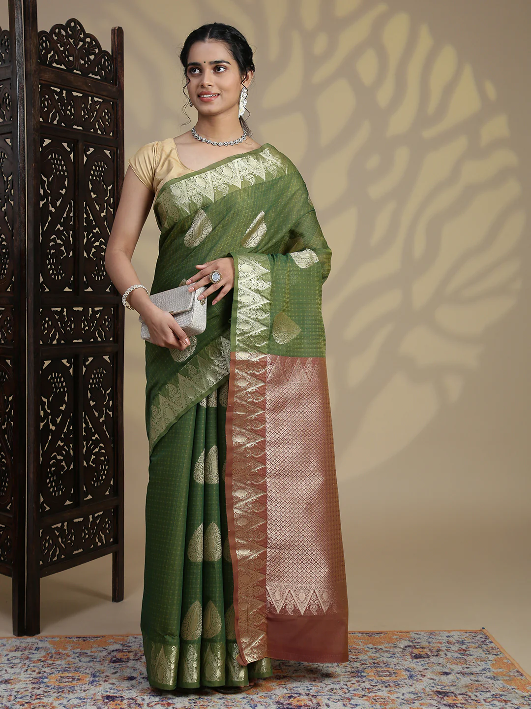 Women Green Kora Cotton Saree SK130 - Image 2