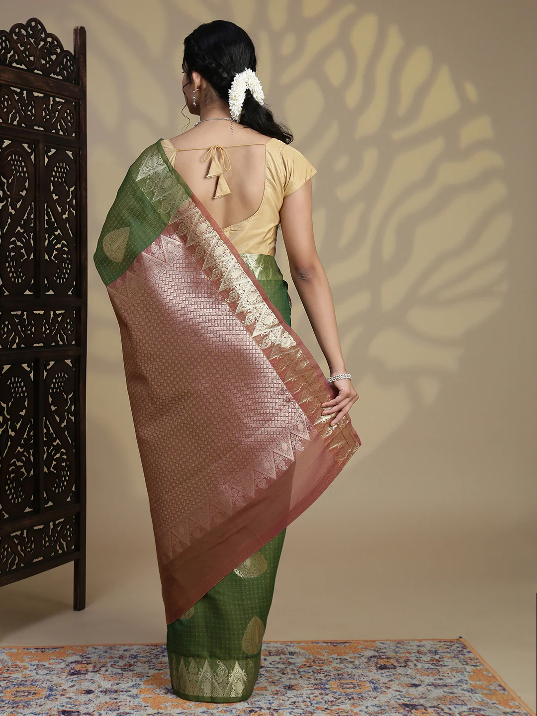Women Green Kora Cotton Saree SK130 - Image 4