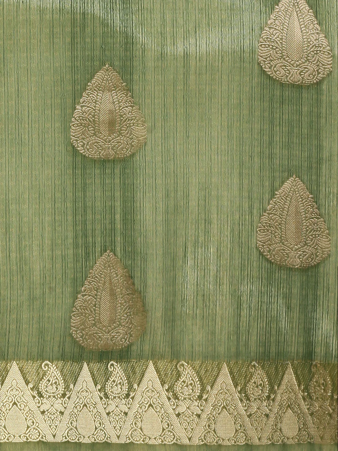 Women Green Kora Cotton Saree SK130 - Image 5