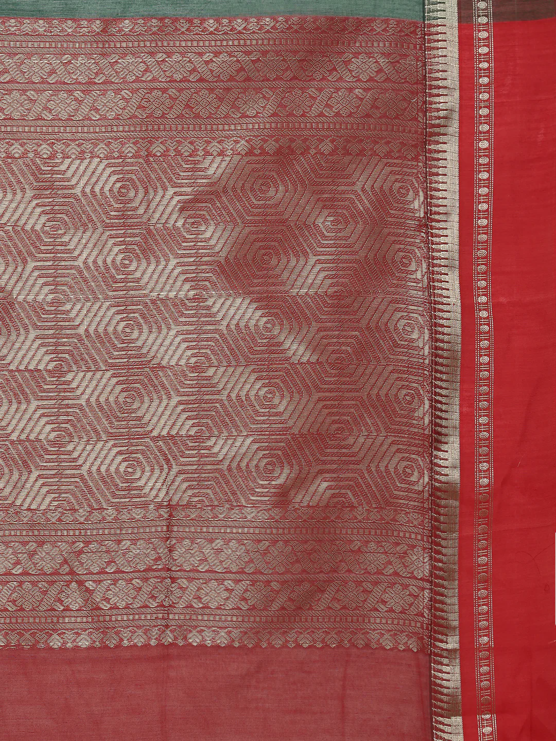 Women Green Kora Cotton Fancy Saree SK119 - Image 7