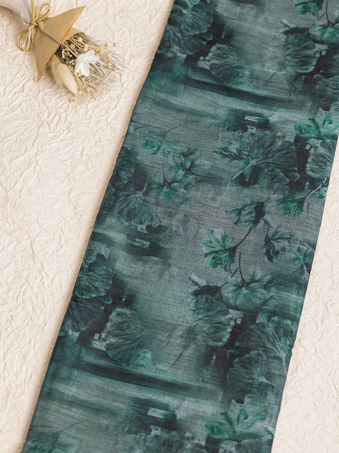 Women Green Semi Linen Saree SL206 - Image 3