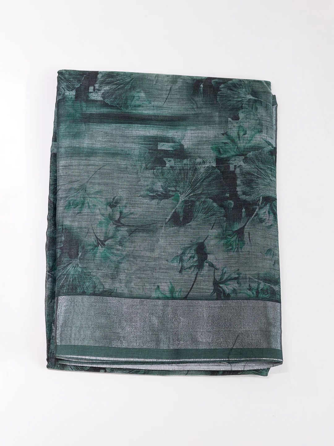 Women Green Semi Linen Saree SL206 - Image 5