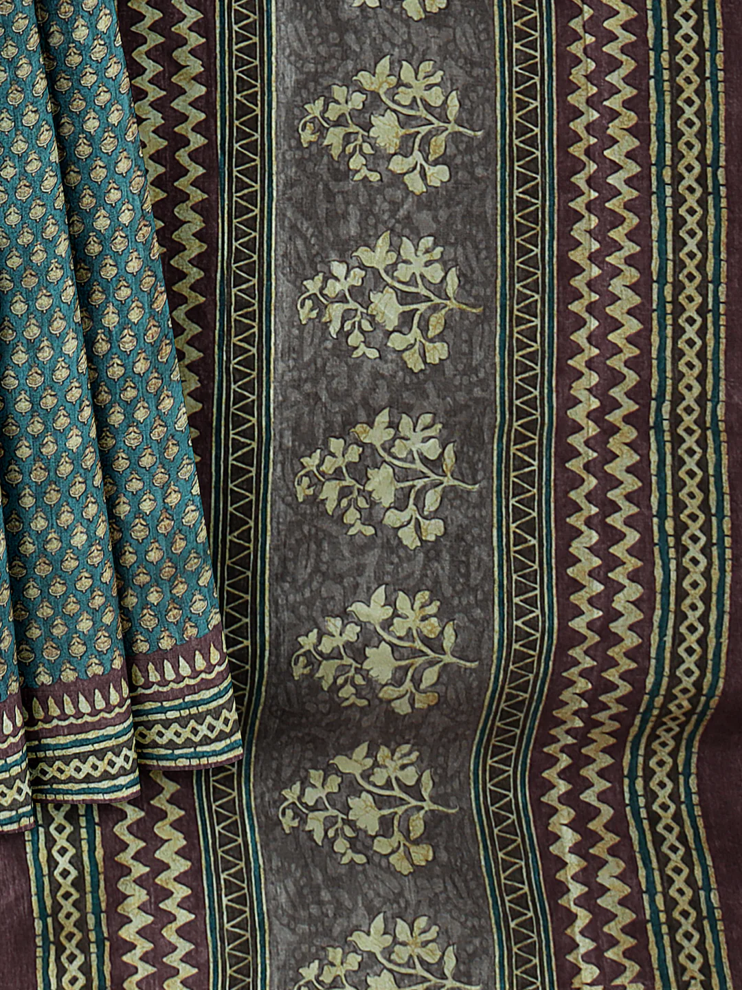 Women Green Semi Tussar Printed Saree ST255 - Image 6