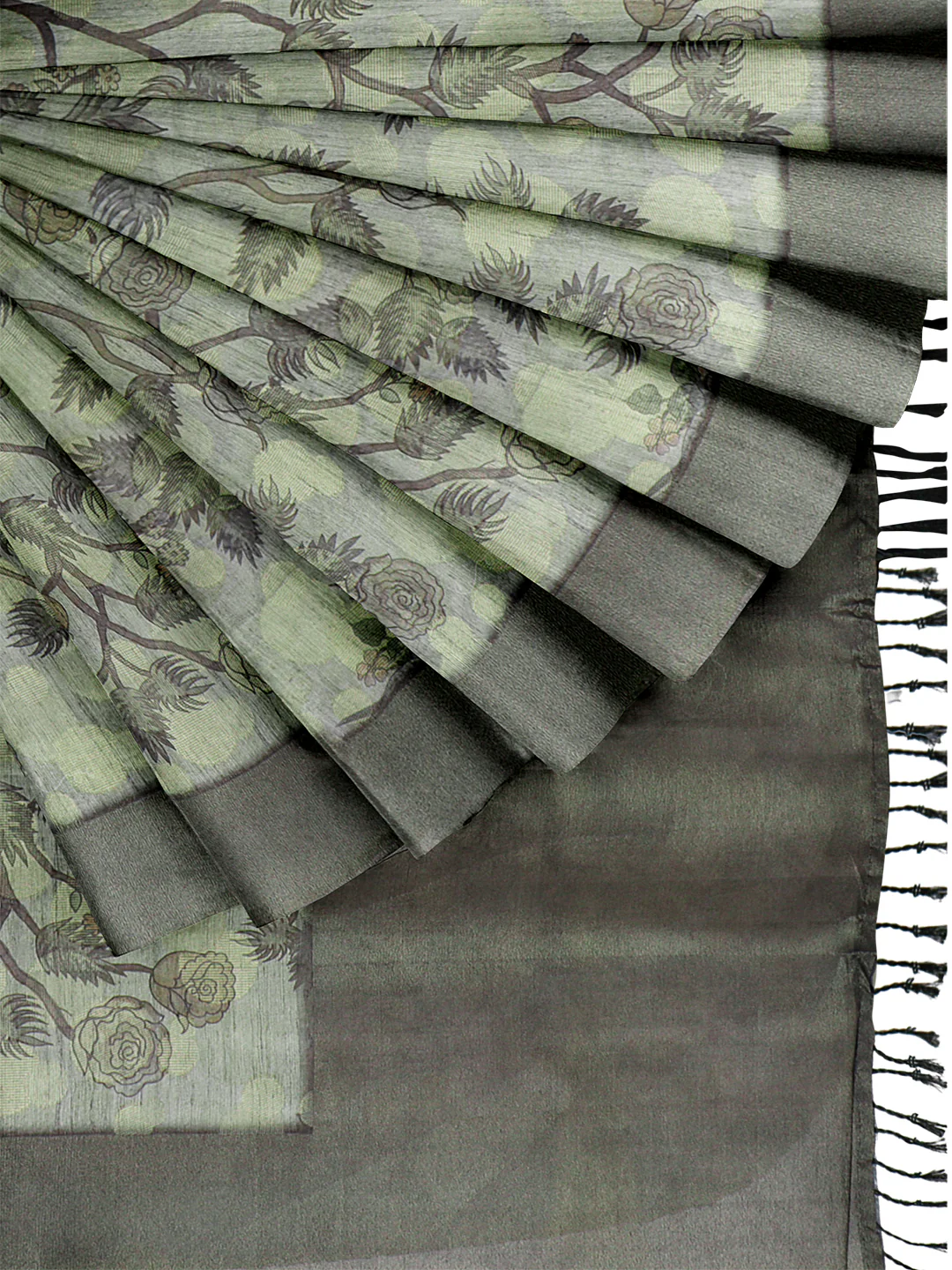 Women Green Semi Tussar Printed Saree ST260 - Image 4