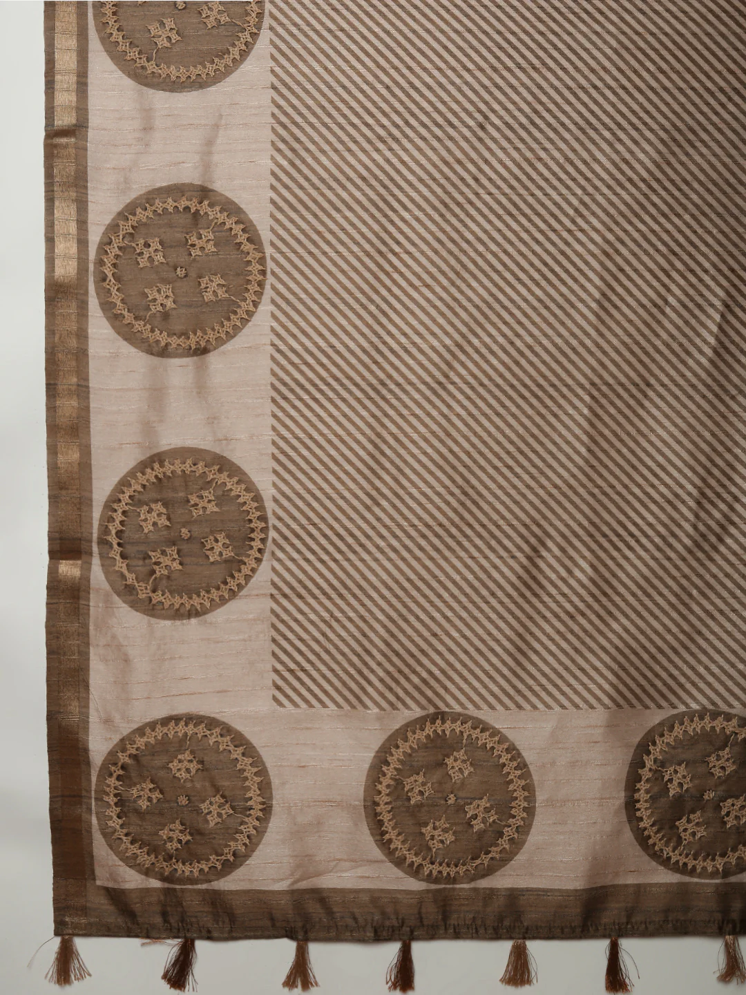 Women Green with Brown Semi Raw Silk Embroidered Saree SRS112 - Image 6
