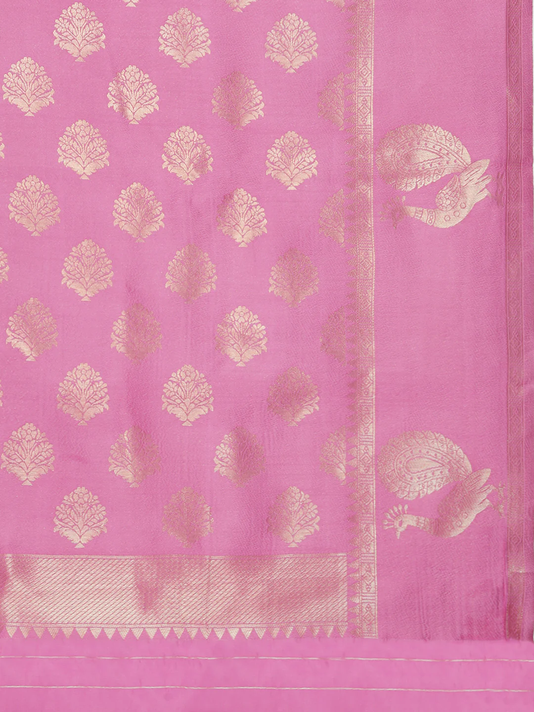 Women Green with Pink Border Soft Silk Saree SS391 - Image 5