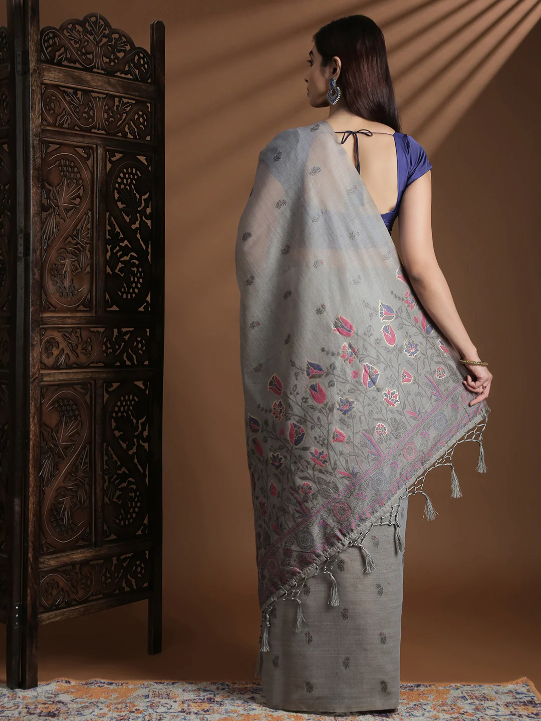 Women Grey Cotton Weaving Saree PCS251 - Image 4