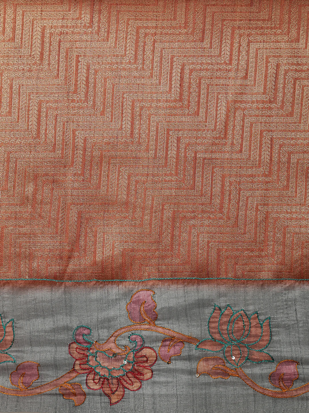 Women Grey Semi Raw Silk Embroidered Saree SRS109 - Image 5
