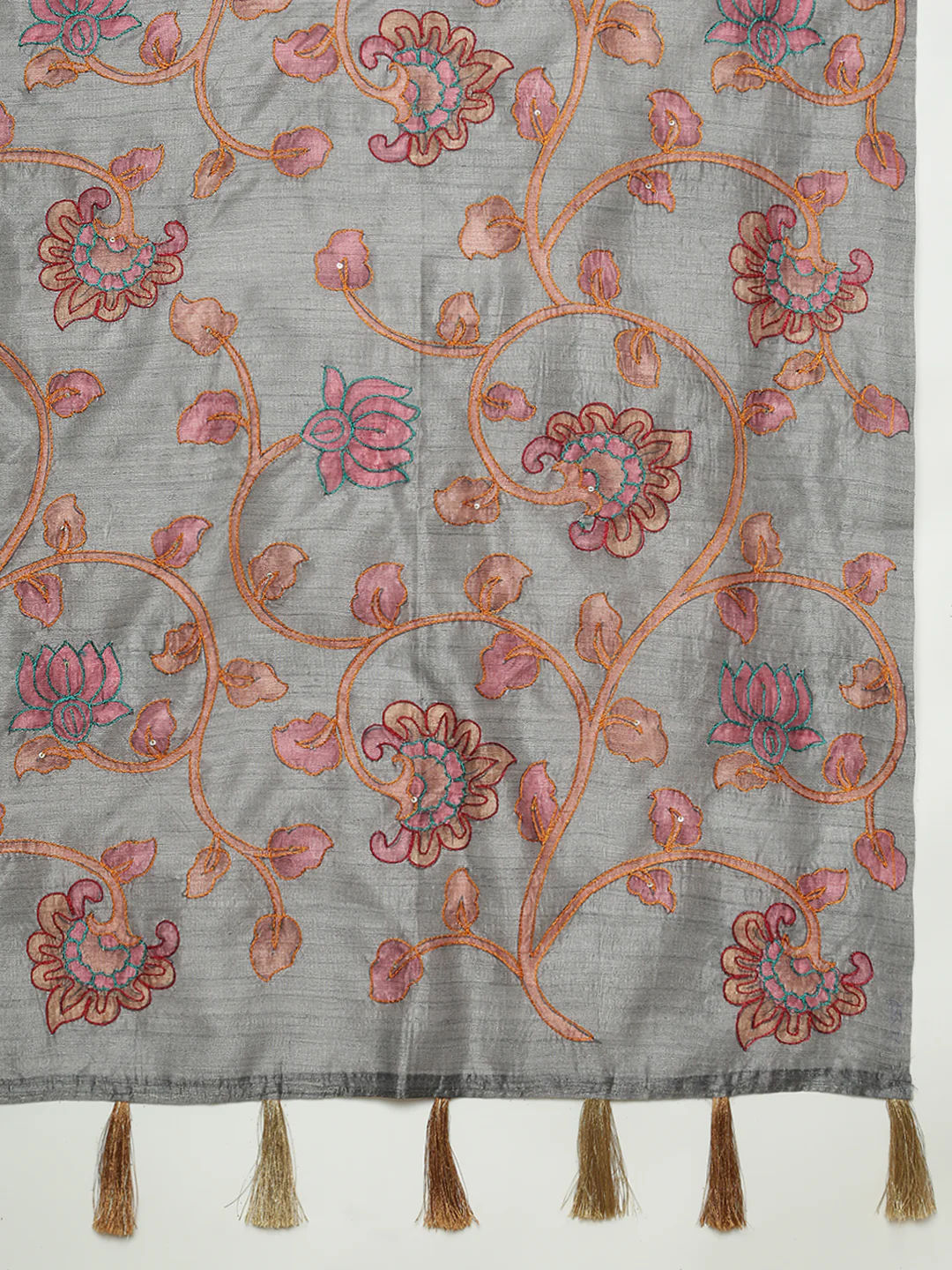 Women Grey Semi Raw Silk Embroidered Saree SRS111 - Image 5