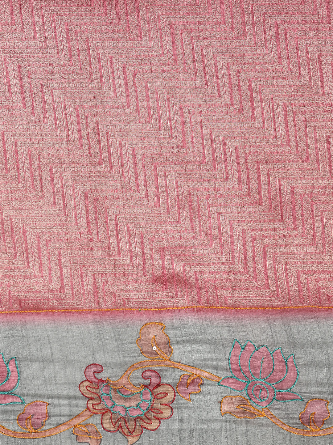 Women Grey Semi Raw Silk Embroidered Saree SRS111 - Image 7