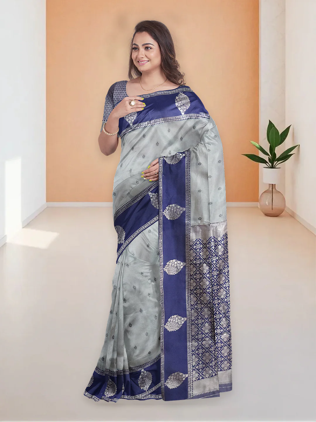 Women Grey Soft Silk Saree SS381 - Image 6