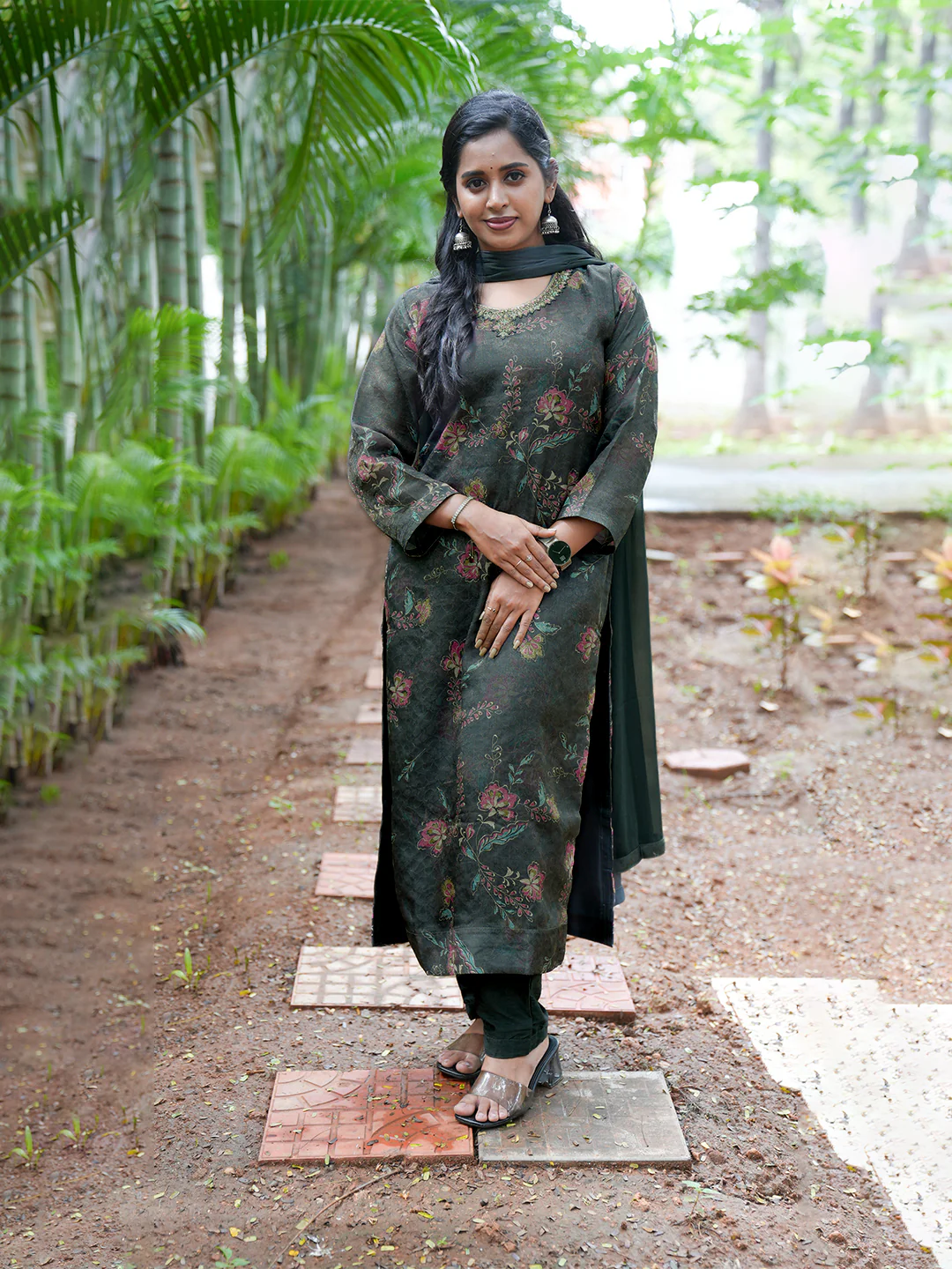 Women Greyish Green MM Silk Printed Kurti Set EKS129 - Image 3