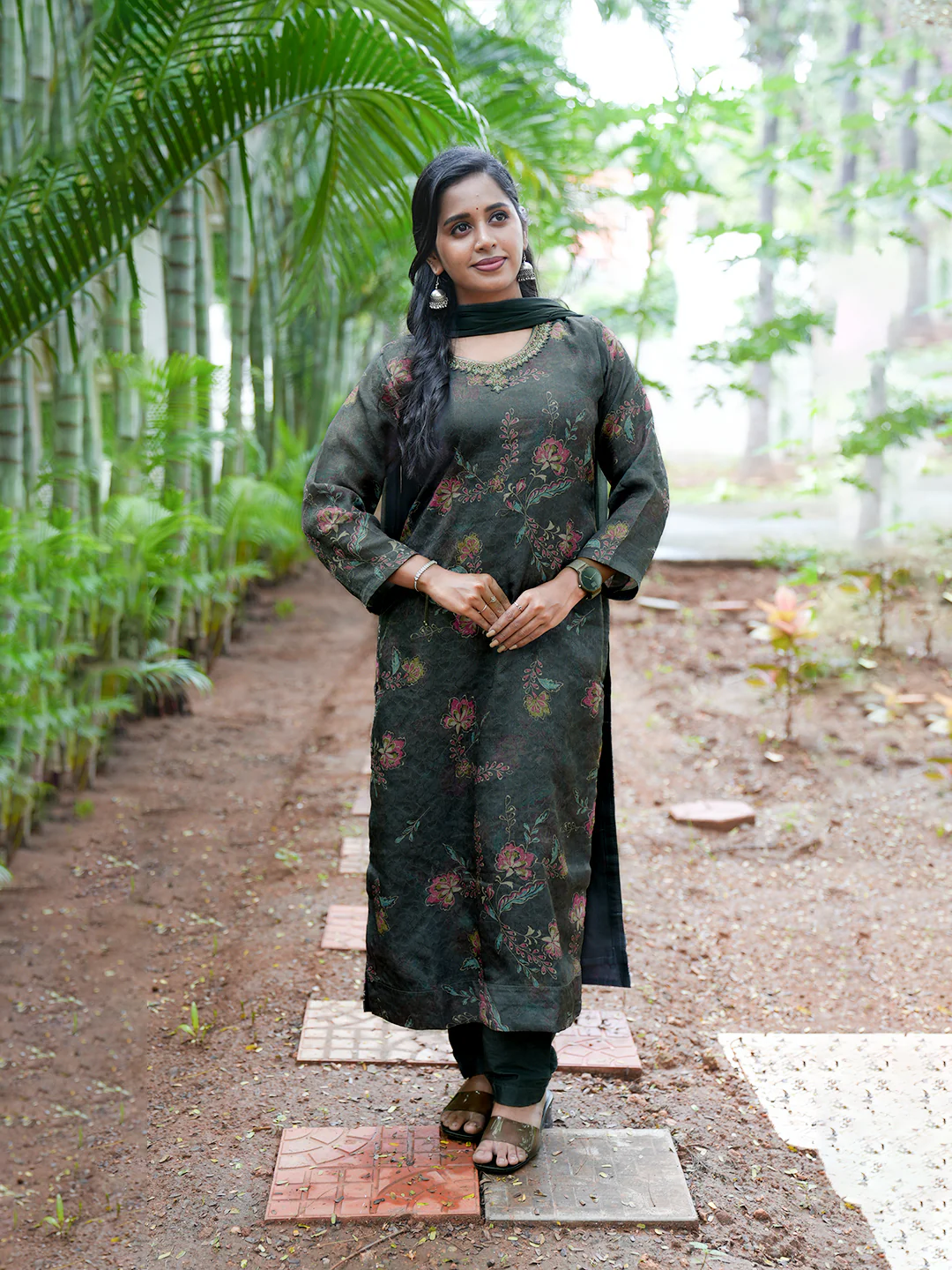 Women Greyish Green MM Silk Printed Kurti Set EKS129 - Image 4