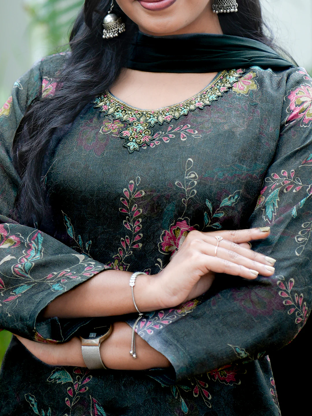 Women Greyish Green MM Silk Printed Kurti Set EKS129 - Image 5