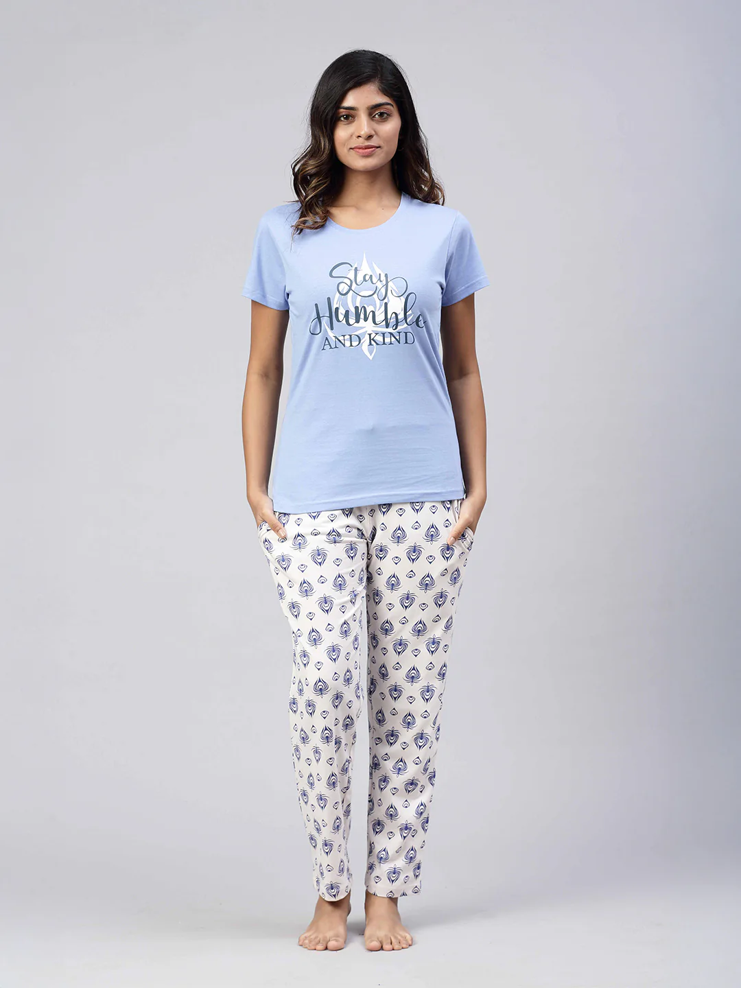 Women Knit Cotton Loungewear Set Blue - Image 2