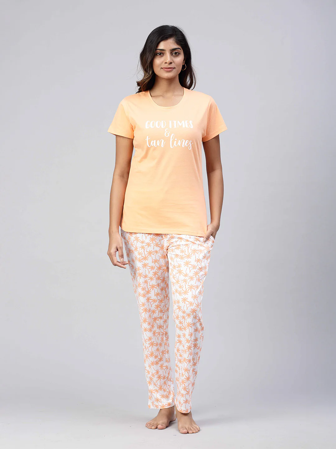 Women Knit Cotton Loungewear Set Coral Orange - Image 2