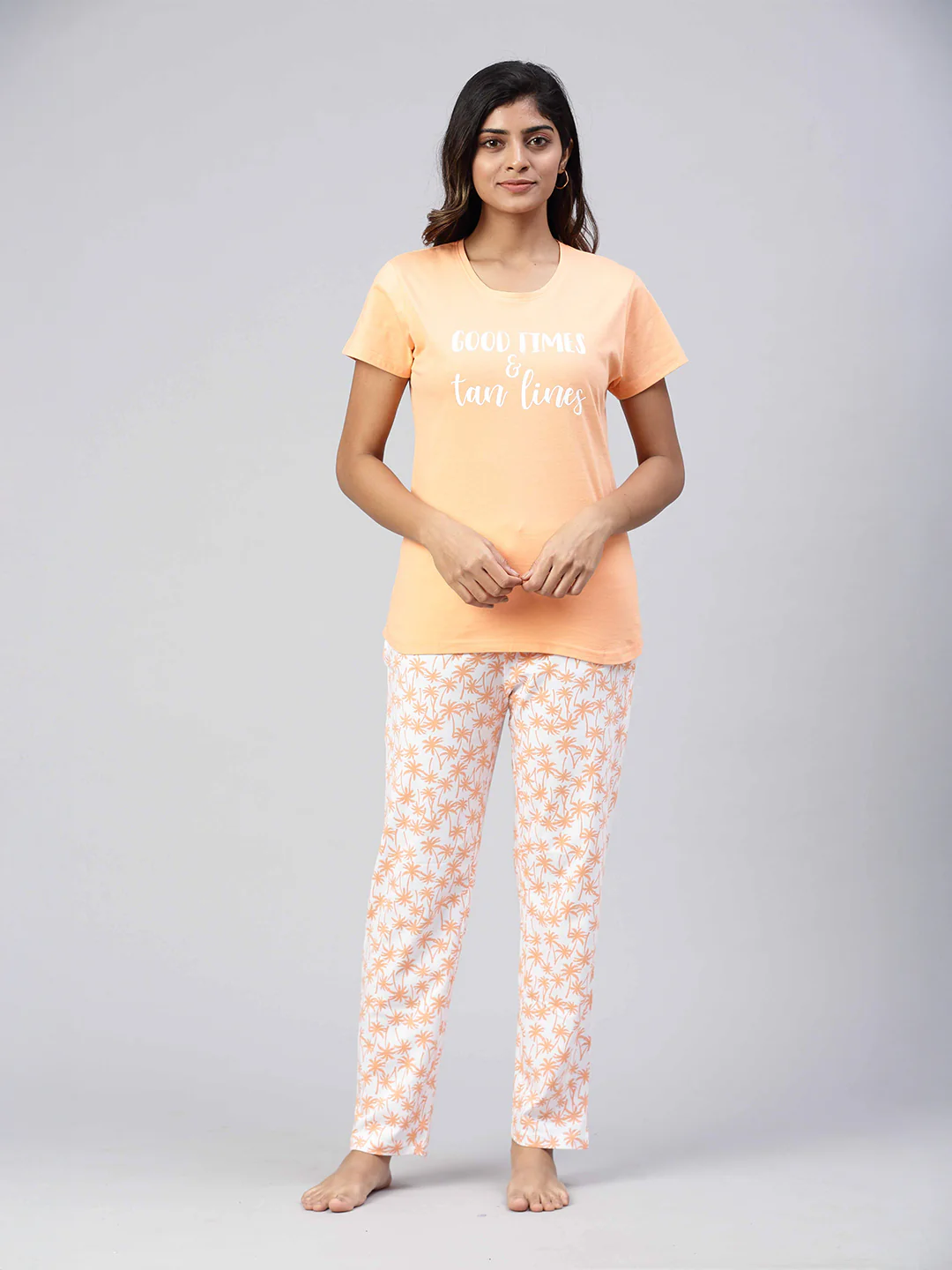 Women Knit Cotton Loungewear Set Coral Orange - Image 3