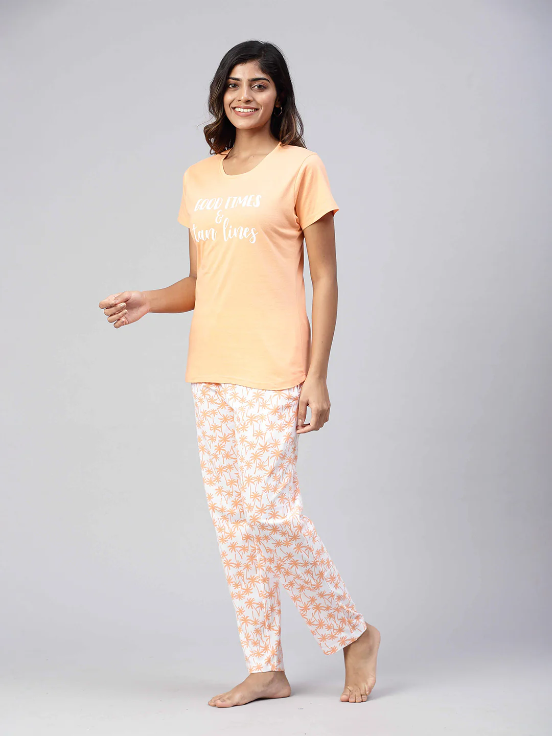 Women Knit Cotton Loungewear Set Coral Orange - Image 5