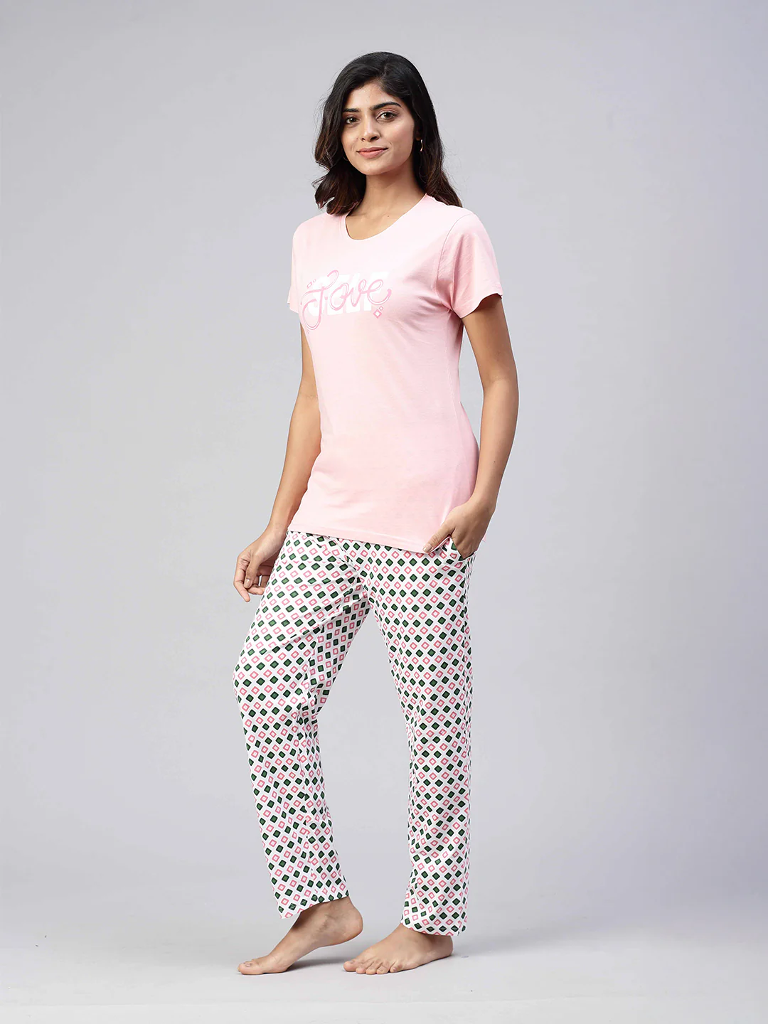 Women Knit Cotton Loungewear Set Light Pink - Image 2