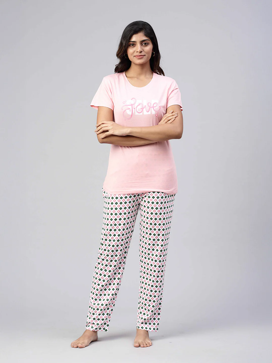 Women Knit Cotton Loungewear Set Light Pink - Image 4