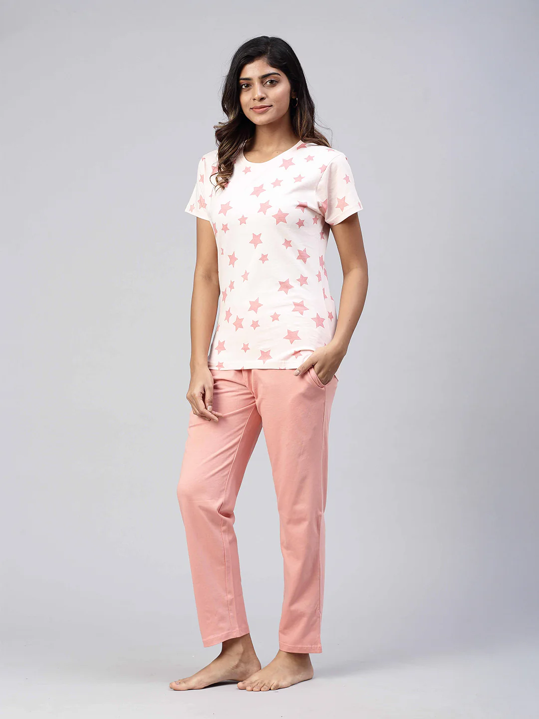 Women Knit Cotton Loungewear Set Peach - Image 2