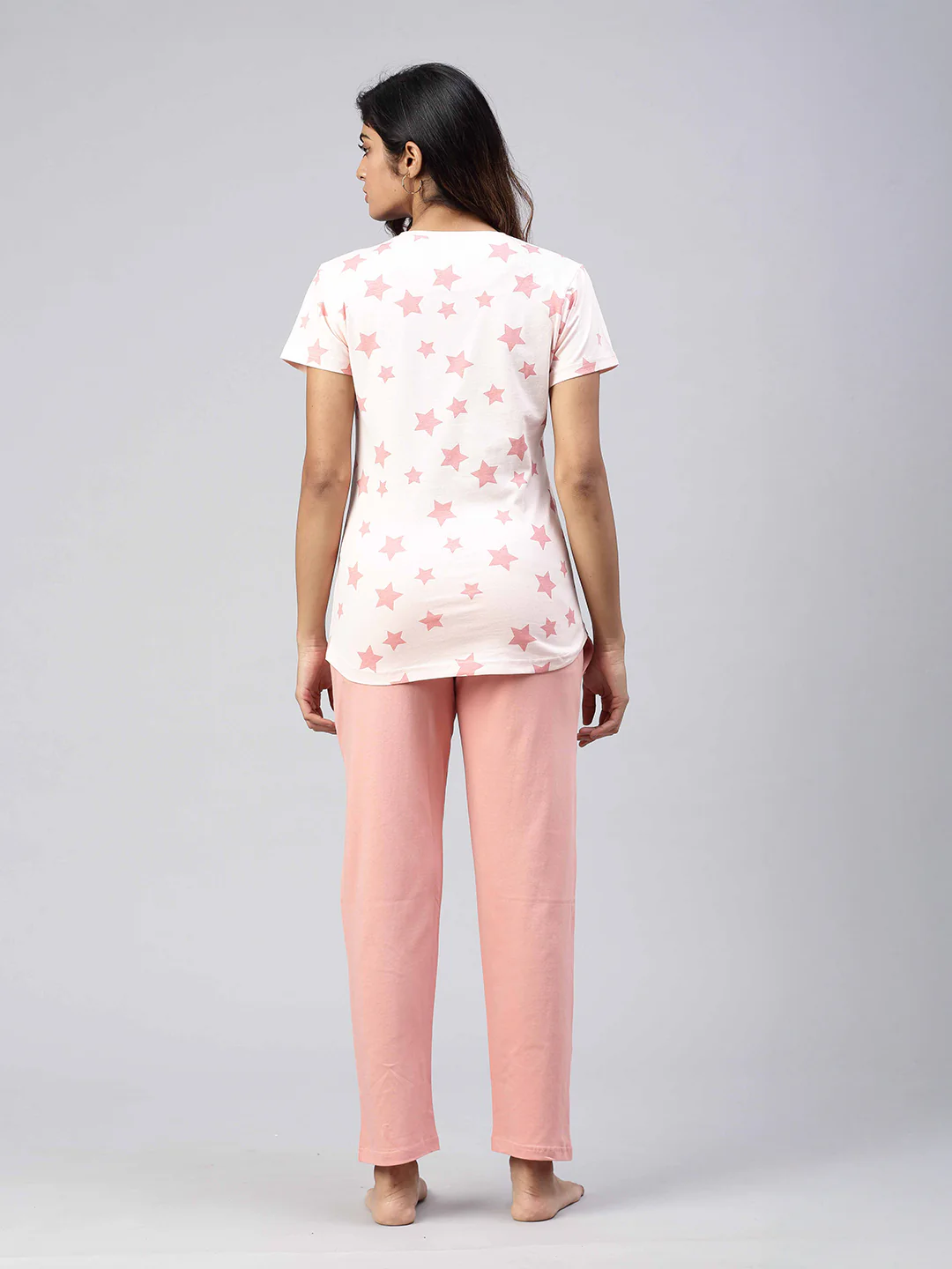 Women Knit Cotton Loungewear Set Peach - Image 3