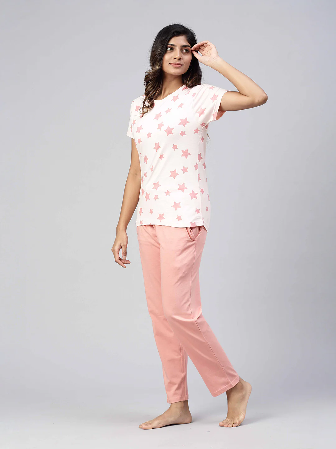Women Knit Cotton Loungewear Set Peach - Image 4