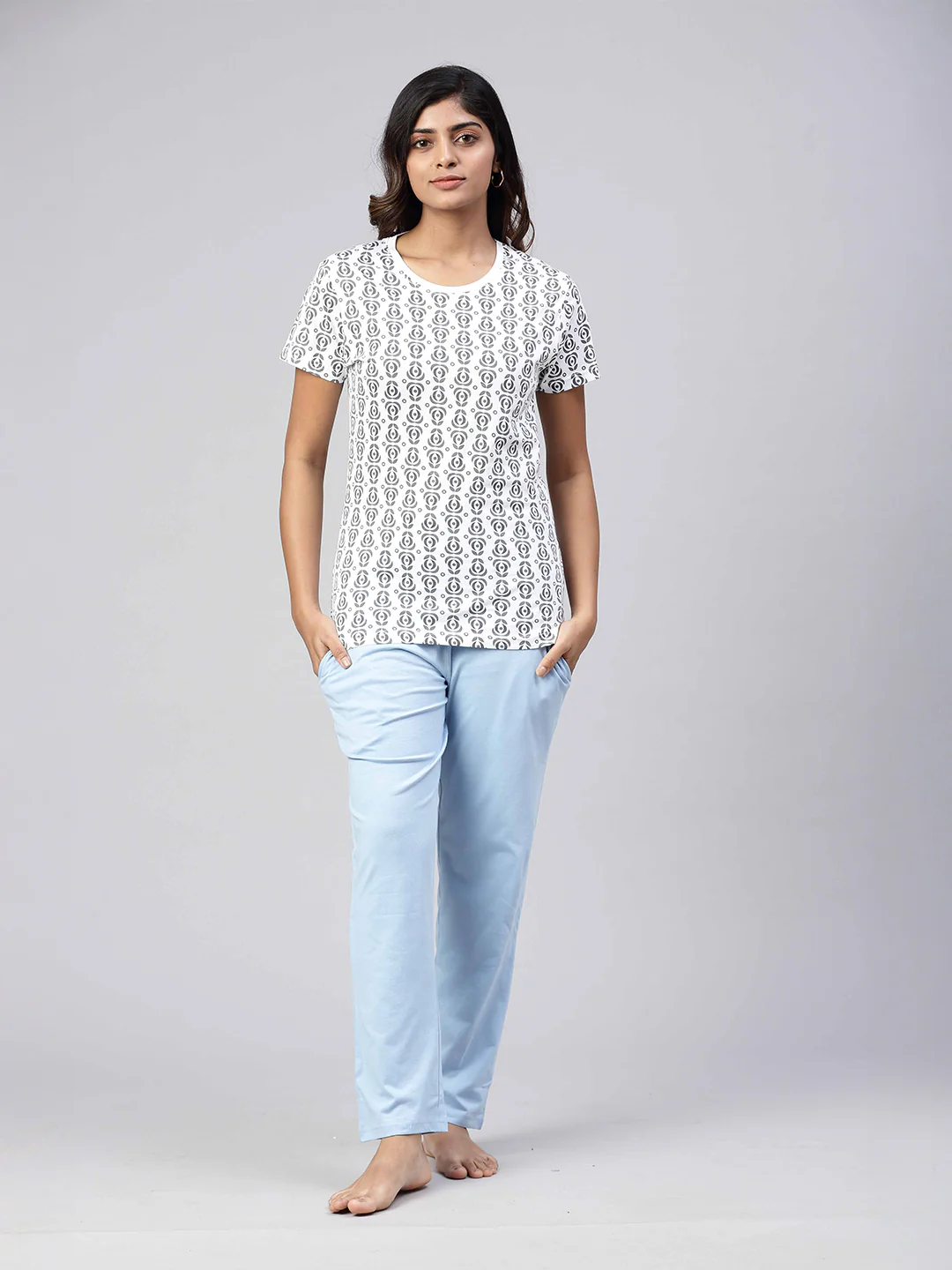 Women Knit Cotton Loungewear Set White - Image 2