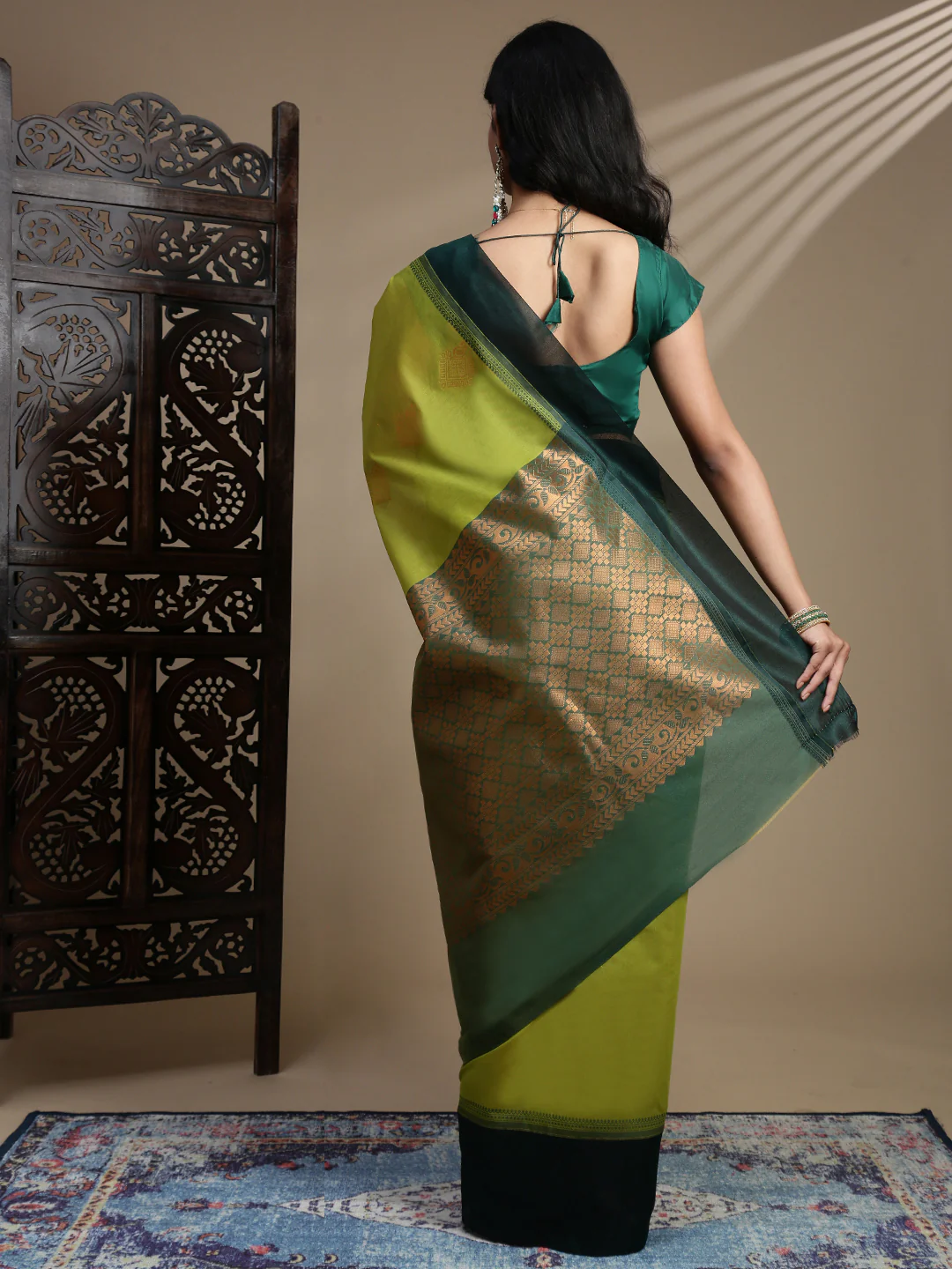 Women Kora Cotton Fancy Light Green Saree SK113 - Image 3