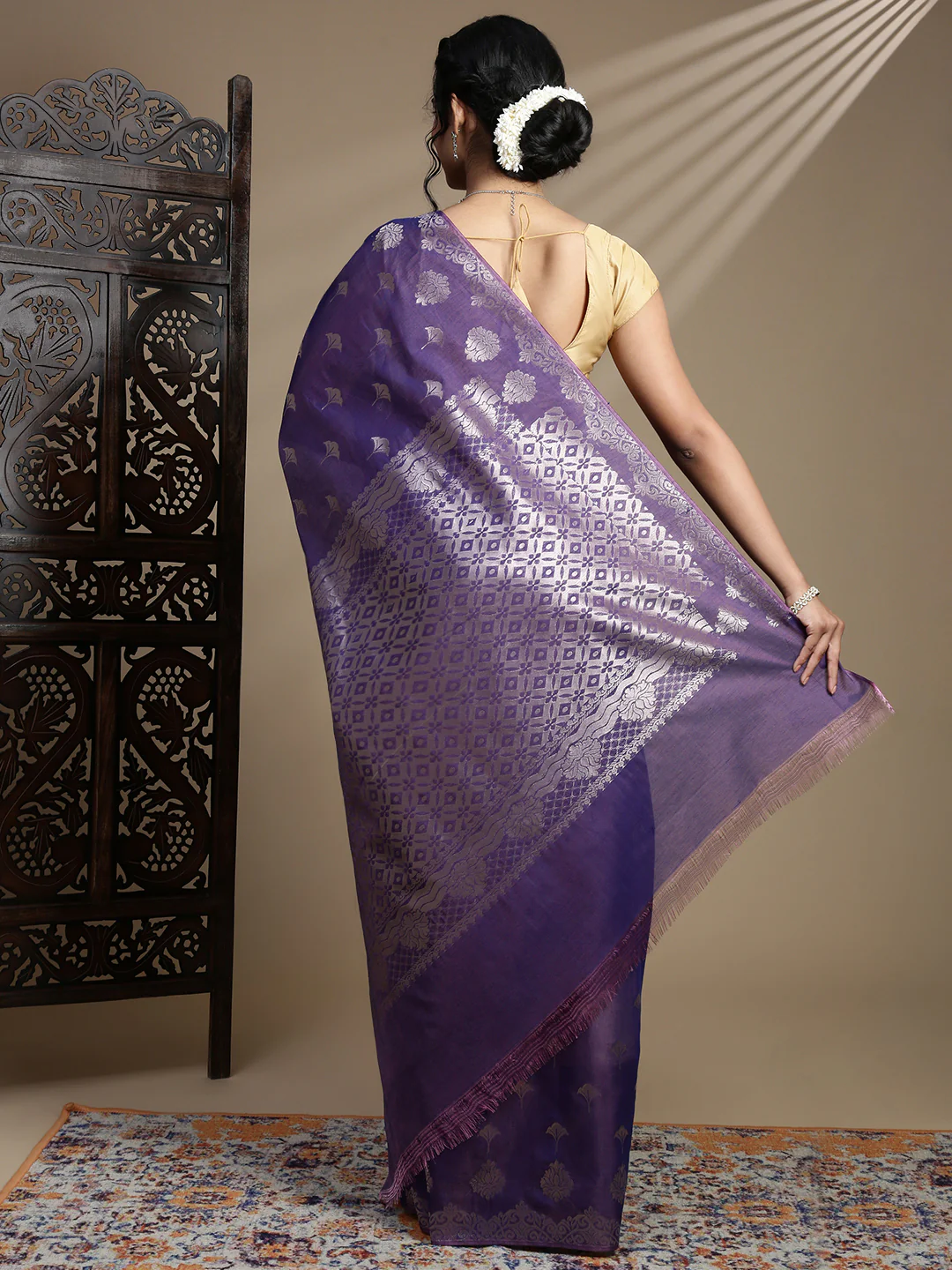 Women Lavender Kora Cotton Saree SK101 - Image 3