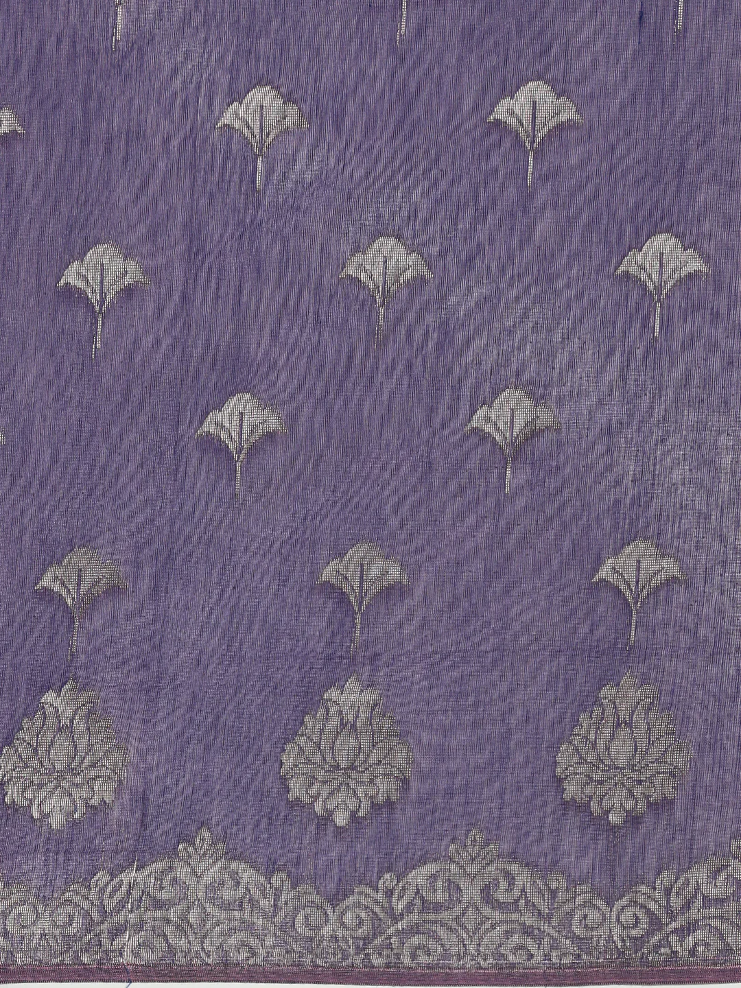 Women Lavender Kora Cotton Saree SK101 - Image 5