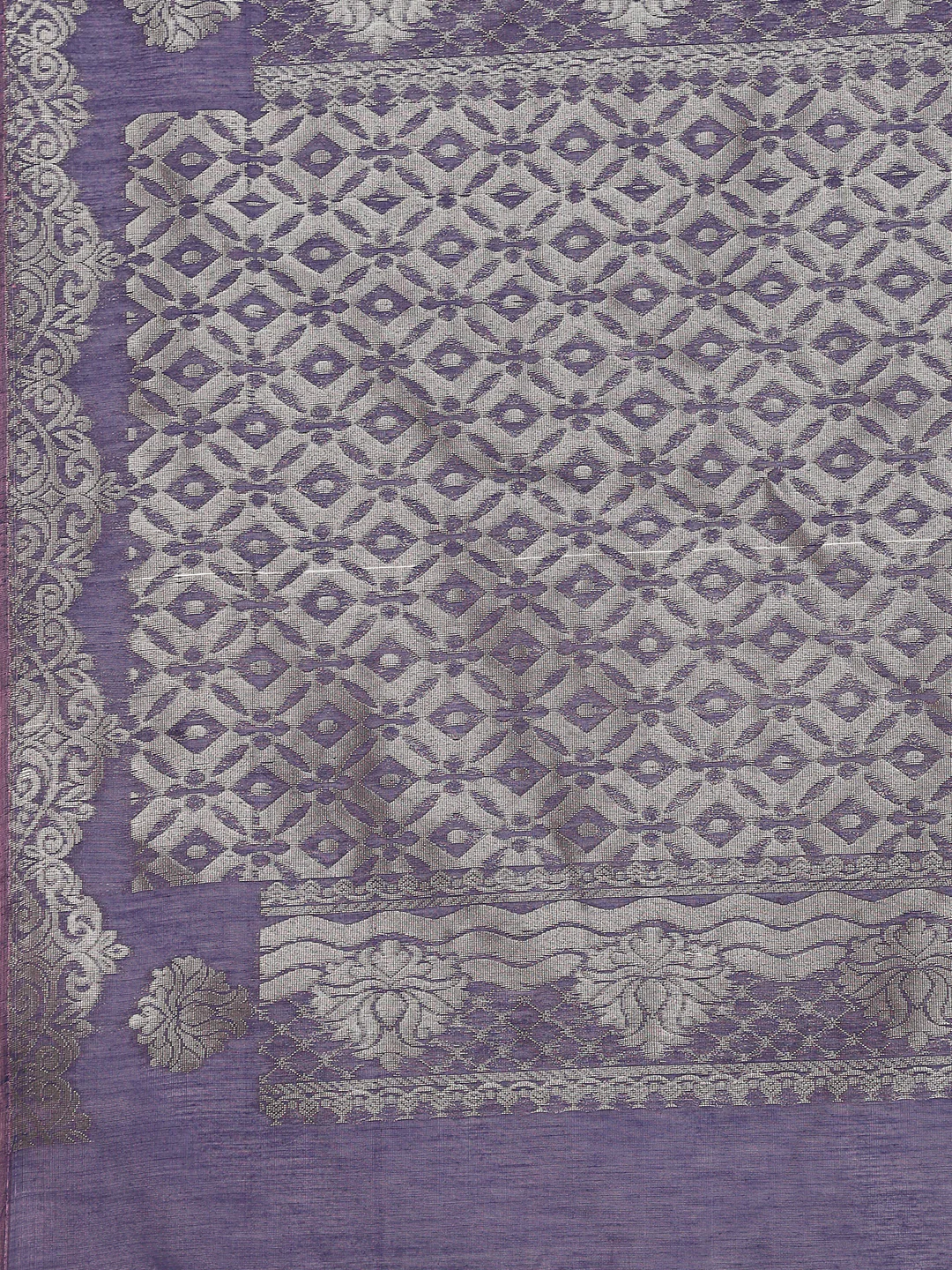 Women Lavender Kora Cotton Saree SK101 - Image 6