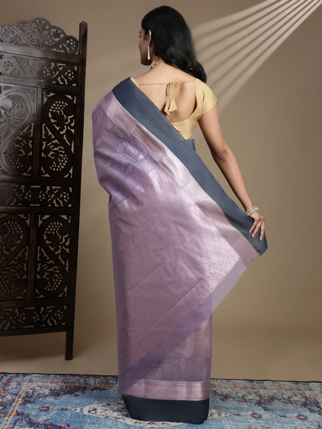 Women Lavender Semi Kora Cotton Saree SK124 - Image 5