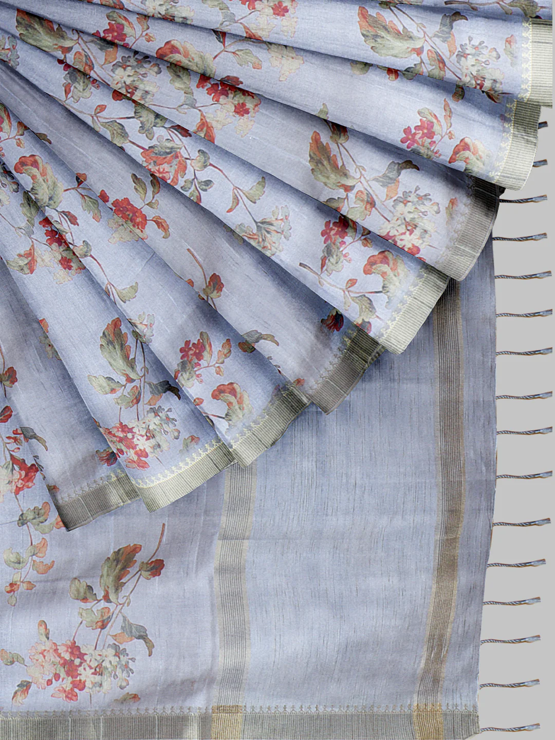 Women Lavender Semi Raw Silk Printed Saree SRS107 - Image 4