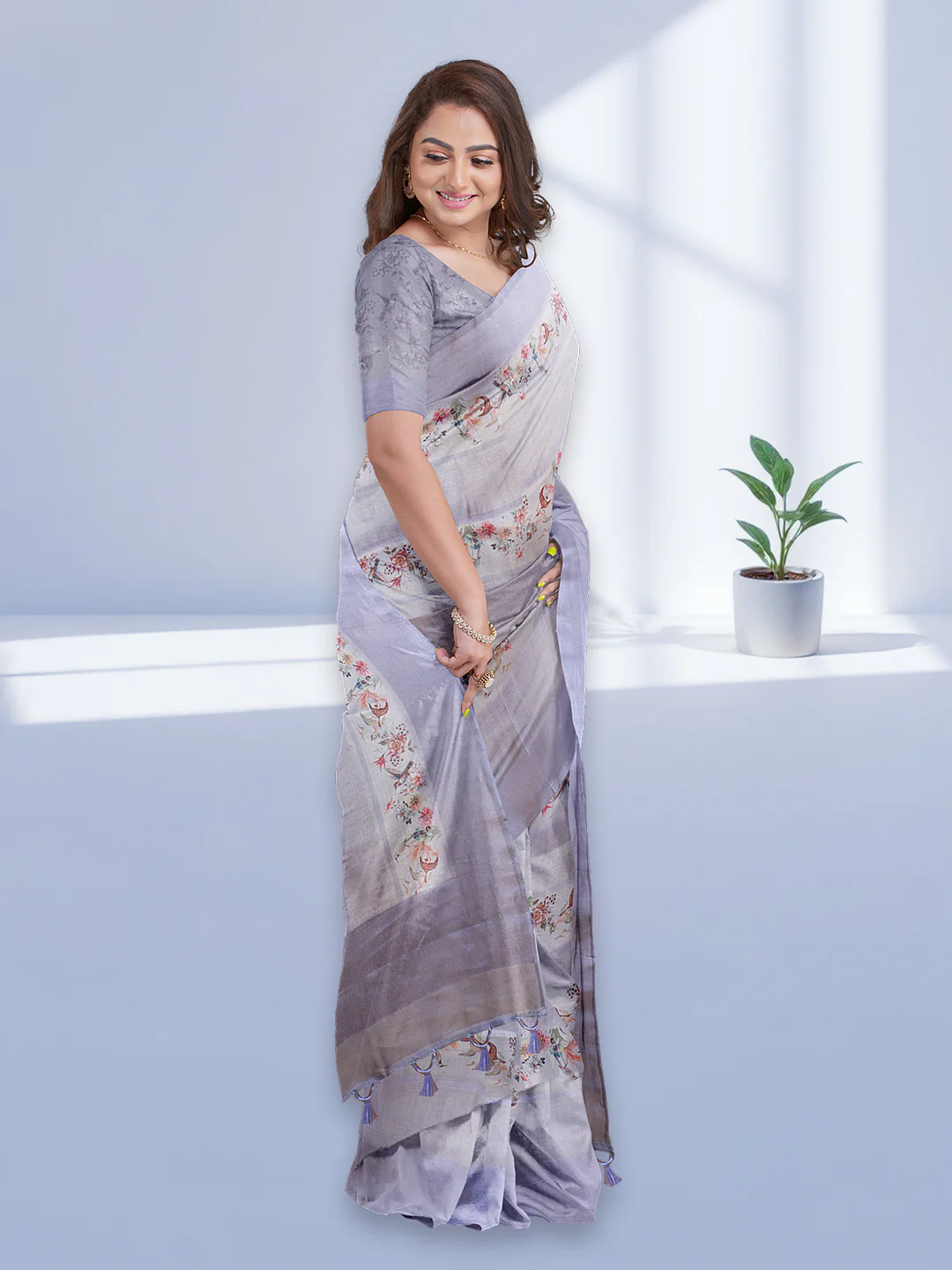Women Lavender Semi Tussar Printed Saree ST291 - Image 2