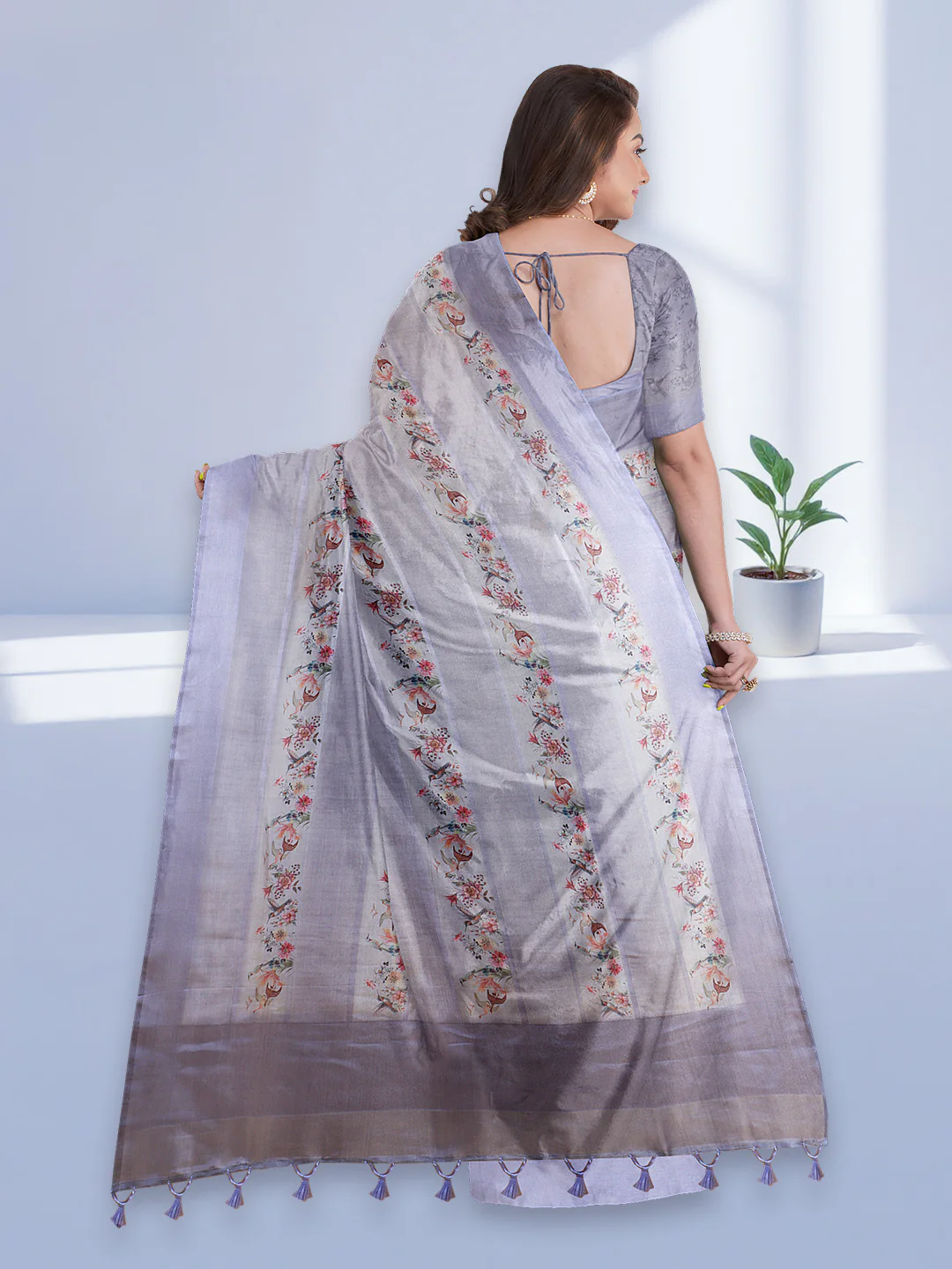 Women Lavender Semi Tussar Printed Saree ST291 - Image 5
