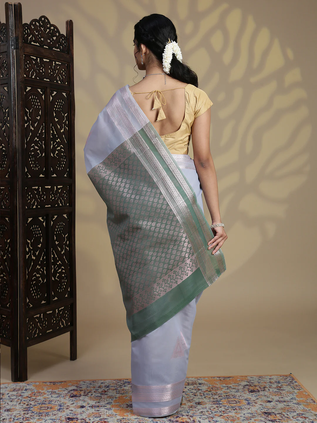 Women Light Blue Kora Cotton Fancy Saree SK103 - Image 3