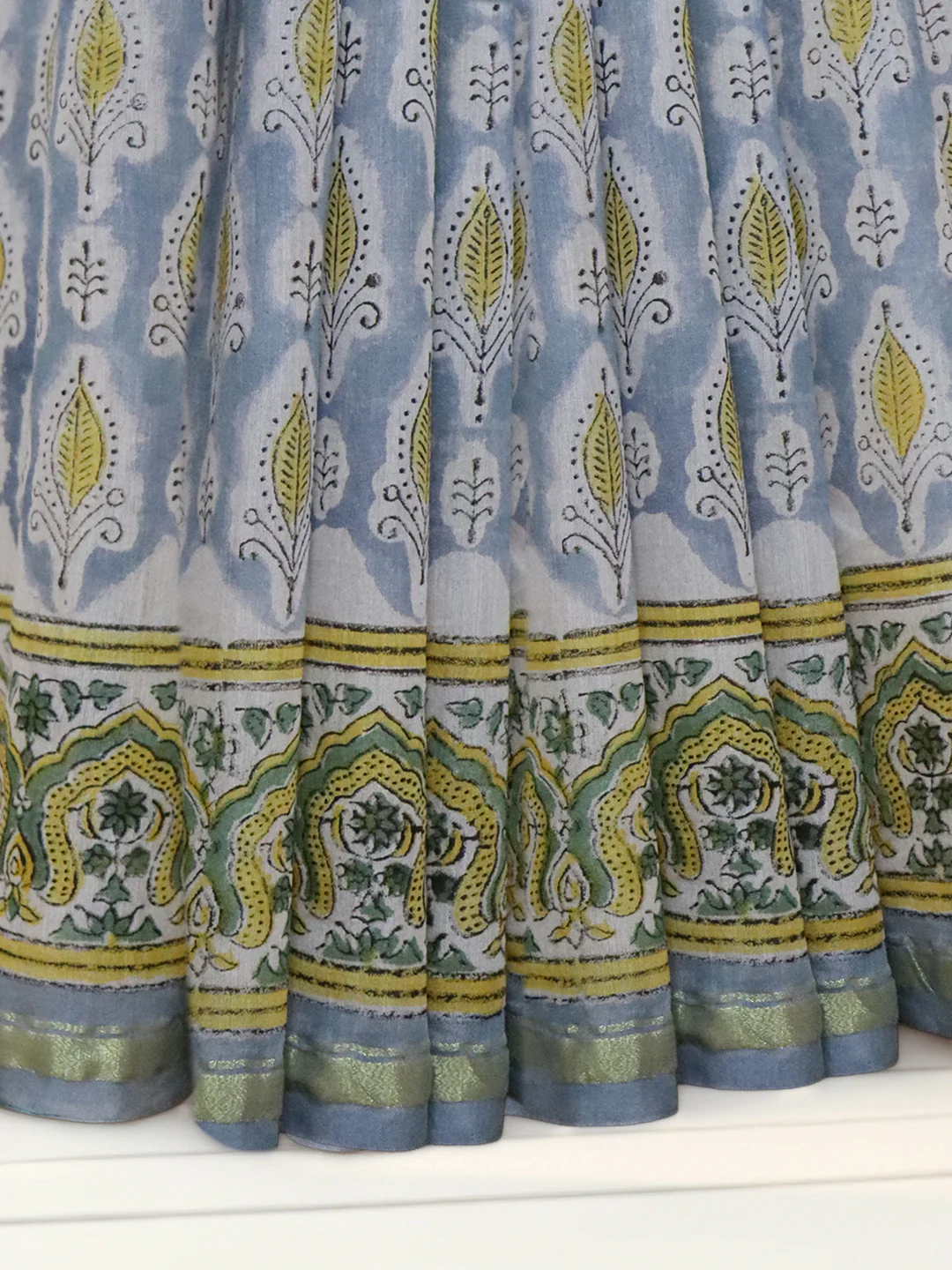 Women Light Blue Pure Chanderi Cotton Printed Saree SC75 - Image 3