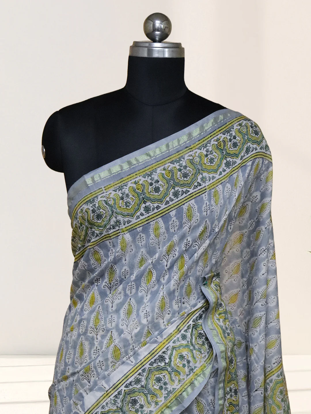 Women Light Blue Pure Chanderi Cotton Printed Saree SC75 - Image 4