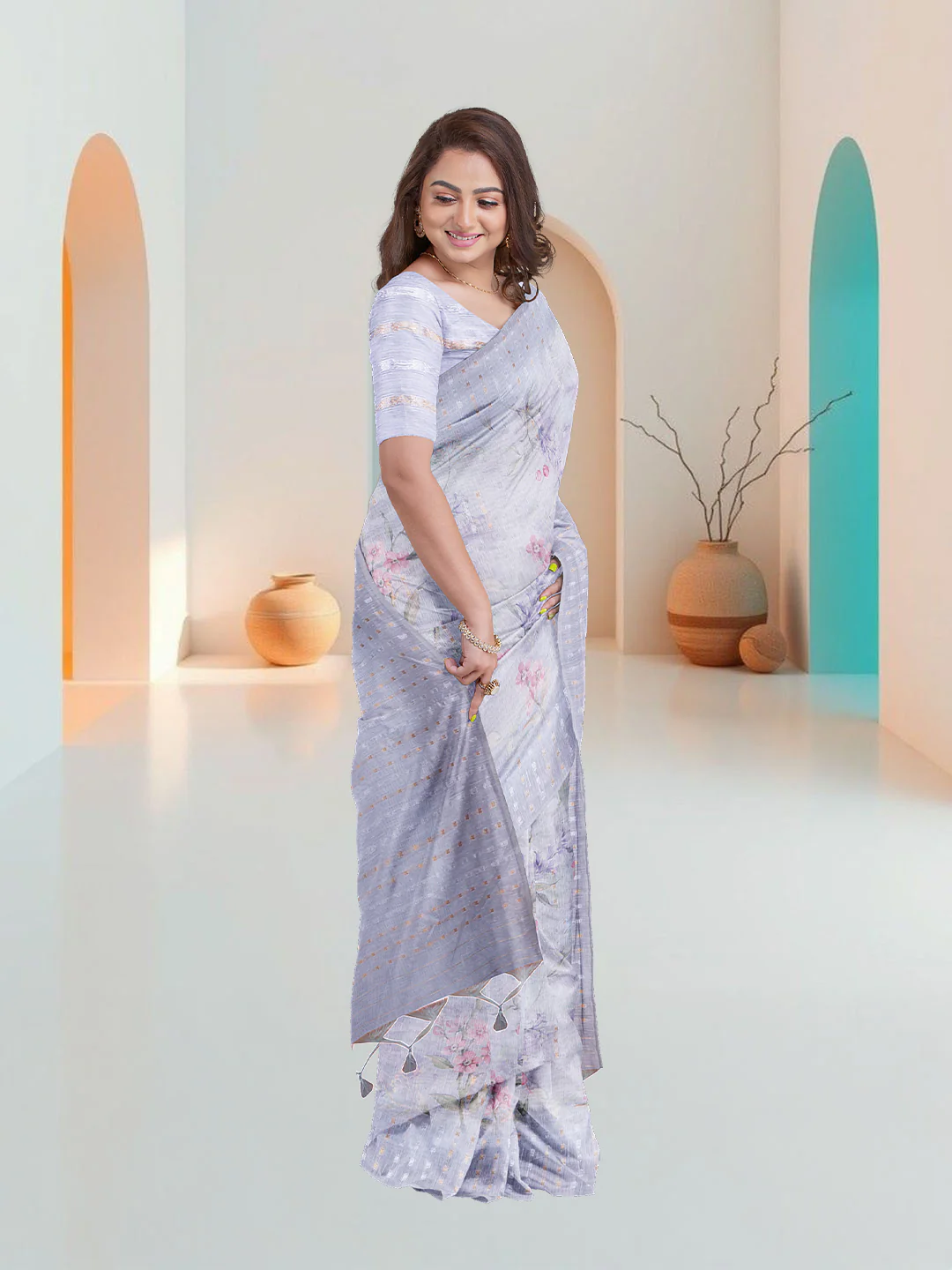 Women Light Blue Tissue Saree TS44 - Image 2